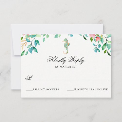 Botanical Island Seahorse Wedding RSVP Card