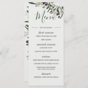 Botanical Italian Green Olive Branch Wedding Menu