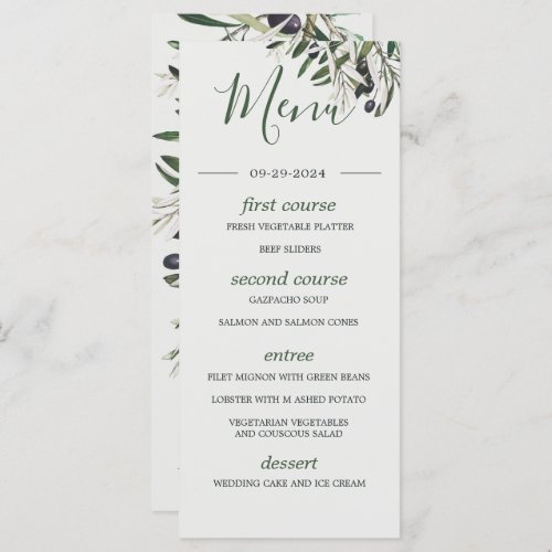  Botanical Italian Green Olive Branch Wedding Menu