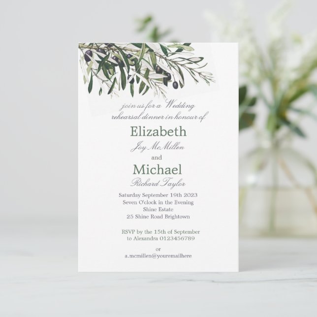  Botanical Italian Green Wedding Rehearsal Dinner  Invitation (Standing Front)