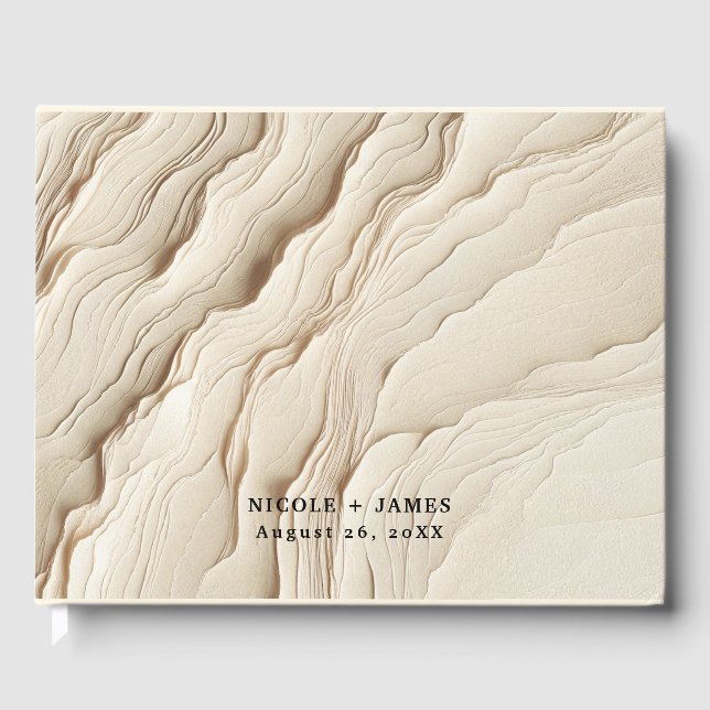Botanical Ivory Cream Bohemian Textured Wedding Guest Book (Front)