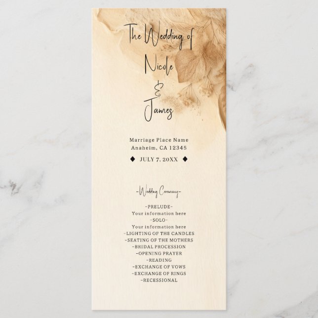 Botanical Ivory Cream Bohemian Textured Wedding Program (Front)