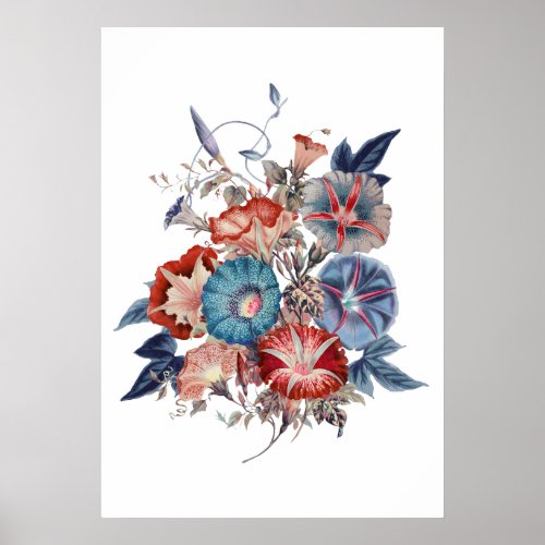 Botanical Japanese Morning Glories Flowers Bouquet Poster