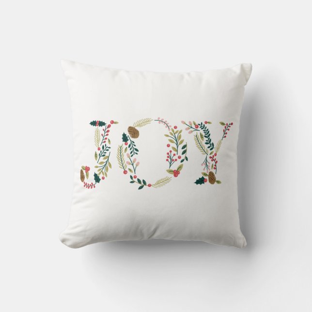 Botanical Joy Christmas Throw Pillow (Front)