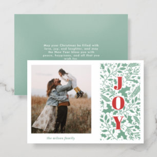 Botanical Joy Foliage Winter Christmas Holiday Letterpress Photo Cards