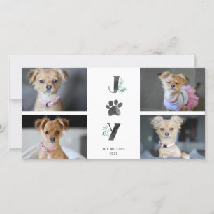 Botanical Joy Paw Print Pet 4 Photo Collage Holiday Card