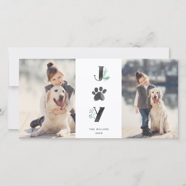 Botanical Joy Paw Print | Pet Holiday 2 Photo Card (Front)