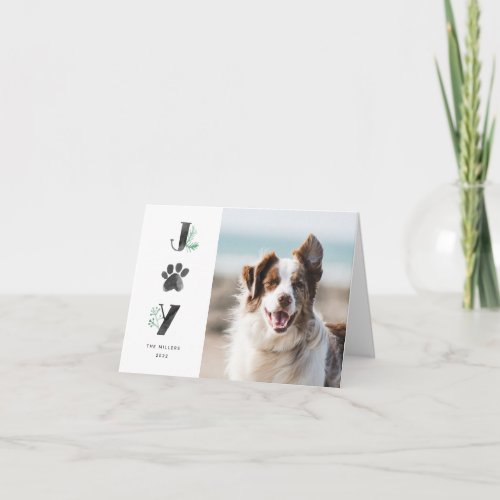 Botanical Joy Paw Print  Pet Photo Folded Holiday Card