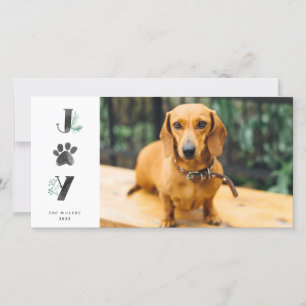 Botanical Joy Paw Print Pet Photo Holiday Card