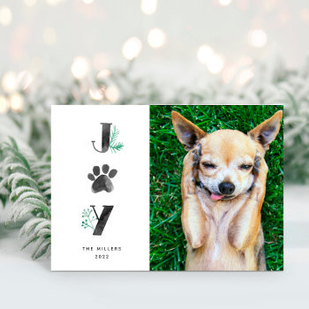 Botanical Joy Paw Print | Pet Photo Holiday Card by NBpaperco at Zazzle