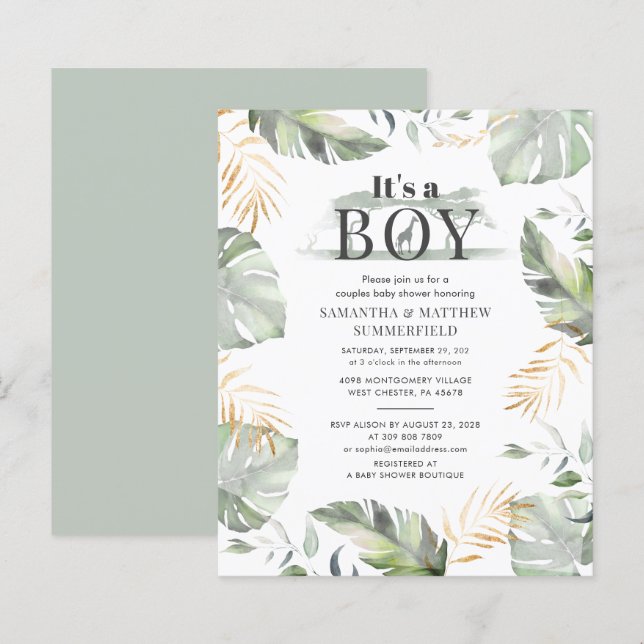 Botanical Jungle Animal Boy Baby Shower Invitation (Front/Back)