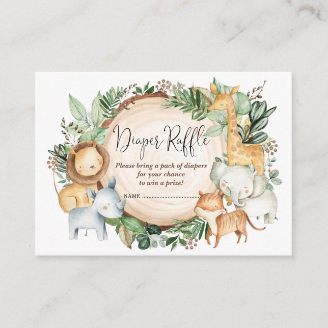 Botanical Jungle Animals Baby Boy Diaper Raffle Enclosure Card (Front)