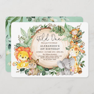 Botanical Jungle Animals Wild One 1st Birthday Invitation