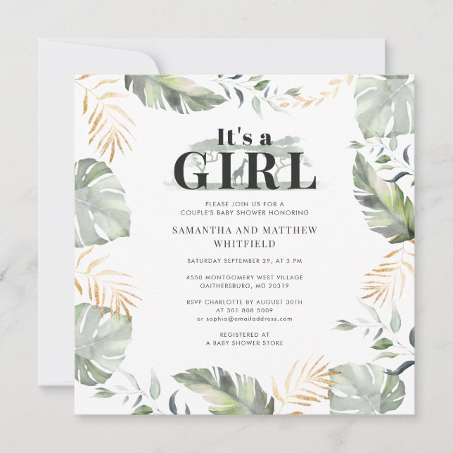 Botanical Jungle Giraffe Couple Baby Shower Invitation (Front)