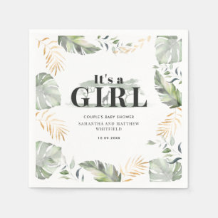 Botanical Jungle Giraffe Couple Baby Shower Paper Napkins