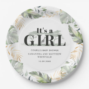Botanical Jungle Giraffe Couple Baby Shower Paper Plates