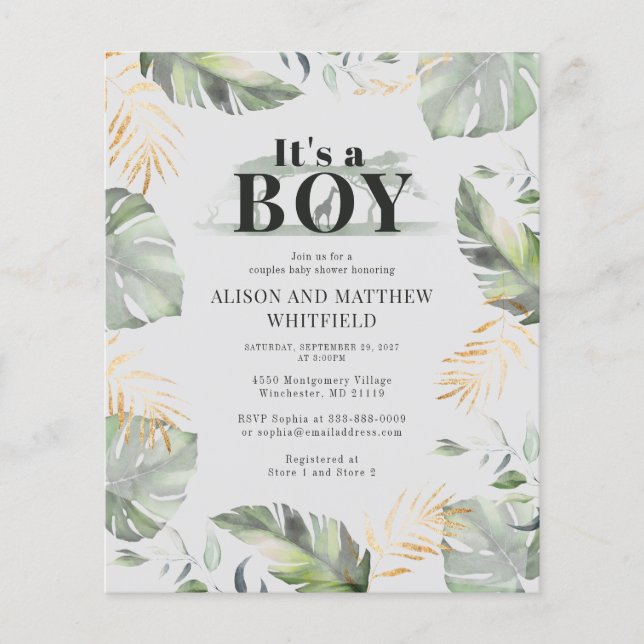Botanical Jungle Safari Baby Shower Invitation (Front)