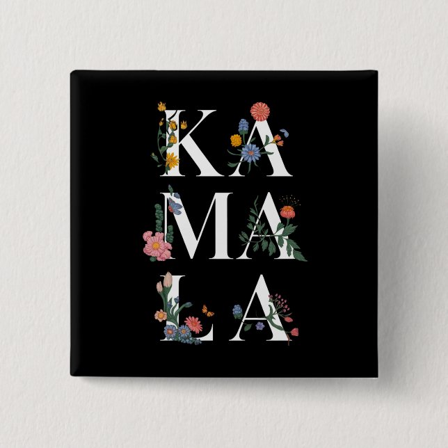 Botanical Kamala Harris Voting 2024 Floral Voter Button (Front)