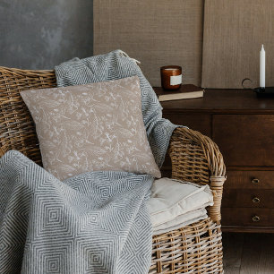 Botanical Khaki Beige Leaves Floral Art Pattern Throw Pillow