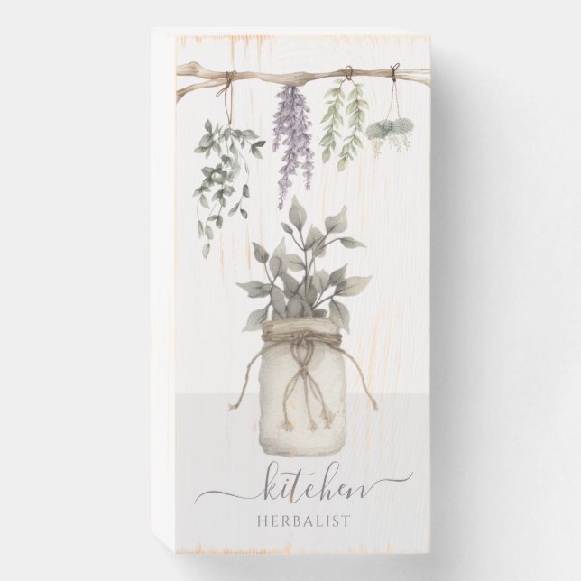 Botanical Kitchen Herbs Wooden Box Sign (Front Vertical)
