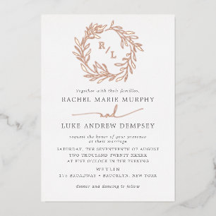 Botanical Laurel Leaf Wreath Wedding Monogram Foil Foil Invitation