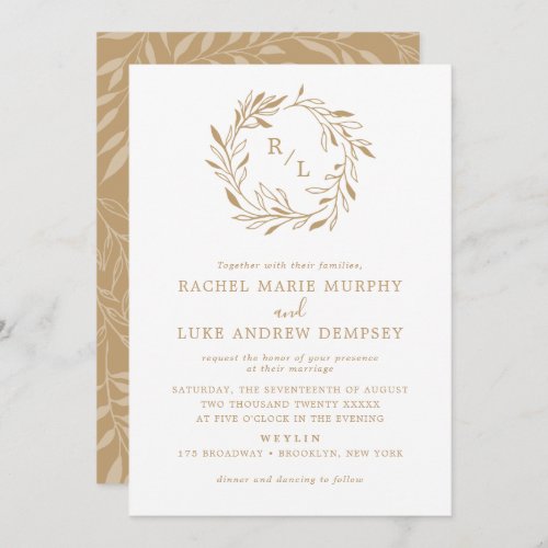 Botanical Laurel Leaf Wreath Wedding Monogram Invitation