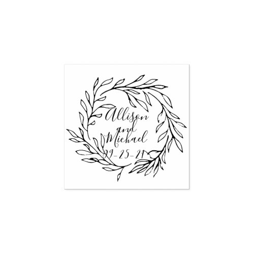 Botanical Laurel Leaves Wreath Wedding Rubber Stamp