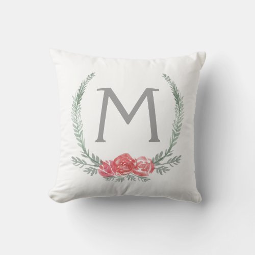 Botanical Laurel Wreath Monogram Throw Pillow