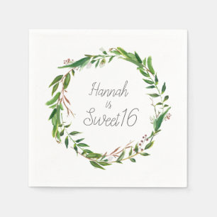 Botanical Laurel Wreath Sweet Sixteen Napkins