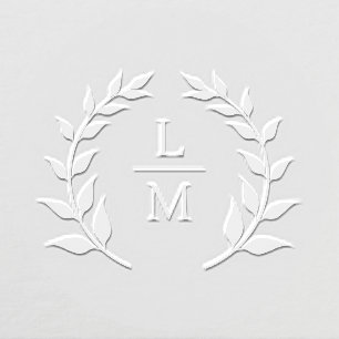 Botanical Laurel Wreath Wedding Initials Minimal Embosser