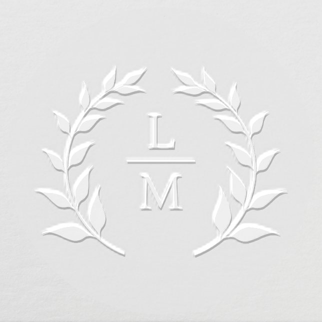 Botanical Laurel Wreath Wedding Initials Minimal Embosser (Design)