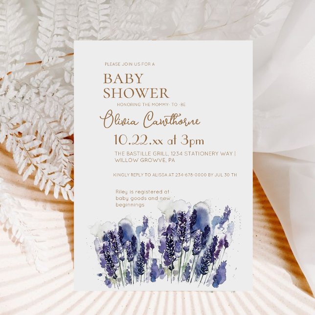 Botanical Lavender and Gold Modern Baby Shower  Invitation (Creator Uploaded)