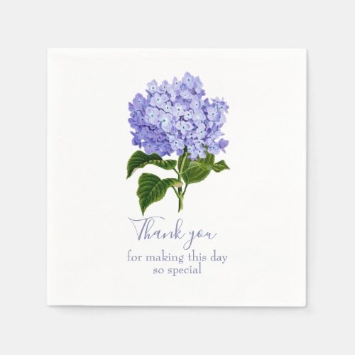 Botanical Lavender Hydrangea Script Thank You Napkins