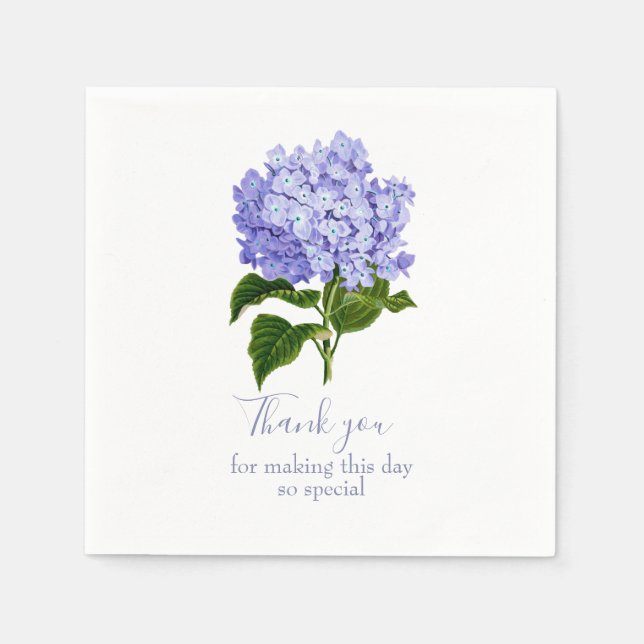 Botanical Lavender Hydrangea Script Thank You Napkins (Front)
