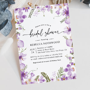 Botanical Lavender Lilac Florals Bridal Shower Invitation