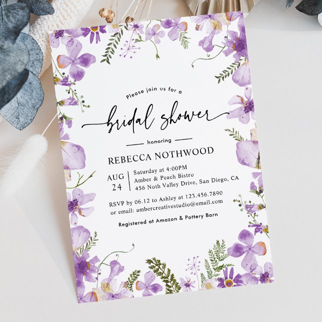 Botanical Lavender Lilac Florals Bridal Shower Invitation (Creator Uploaded)