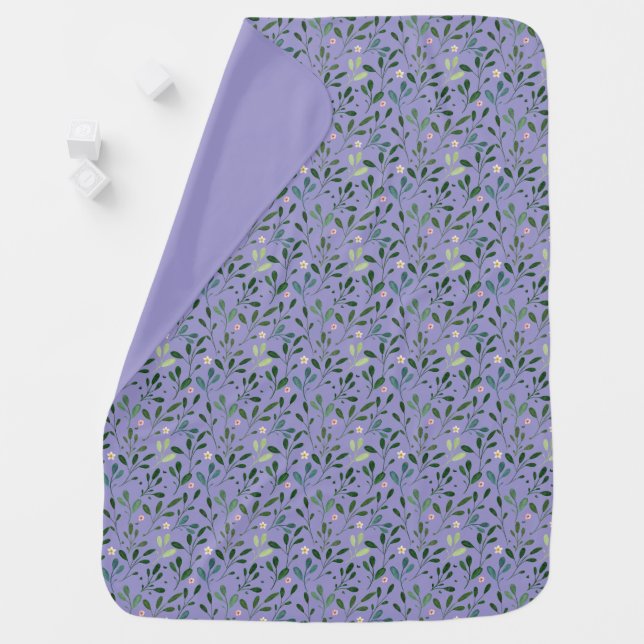 Botanical lavender pattern leaves  flower name baby blanket (In Situ)