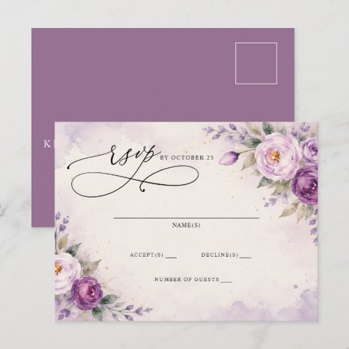 Botanical Lavender Purple Floral Wedding RSVP Postcard