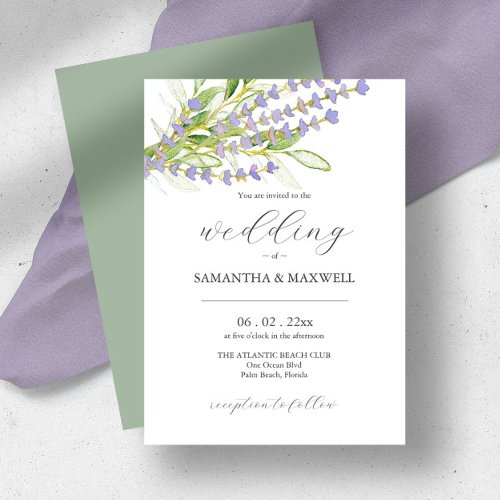 Botanical Lavender Wedding Invitation Watercolor