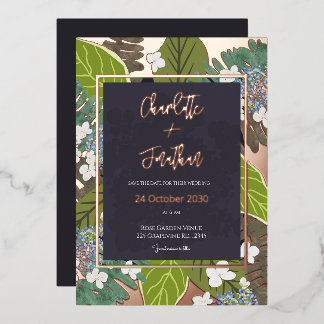 Botanical Leaf and Hydrangea Petals Save The Date Foil Invitation