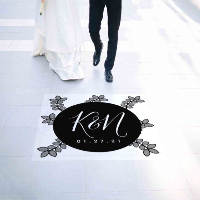 Botanical Leaf Black Wedding Floor Decals (Wedding)