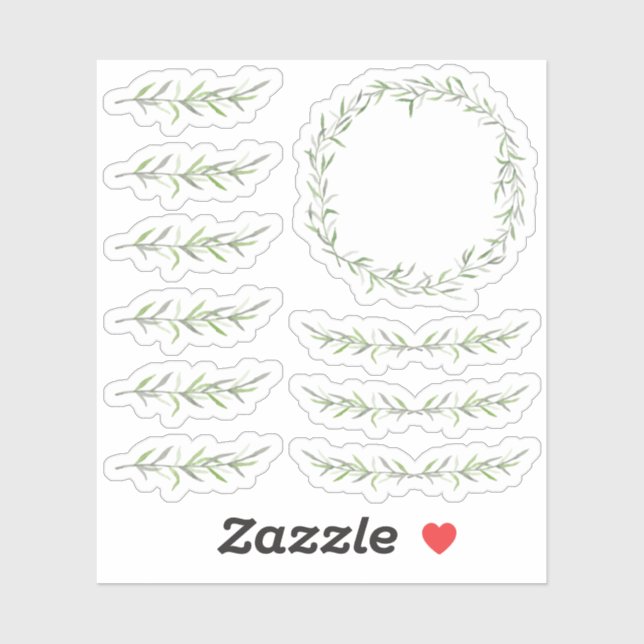 Botanical Leaf Branch Green Wreath Planner Borders Sticker (Sheet)