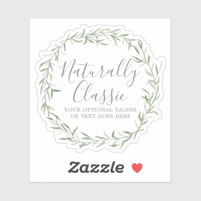 Botanical Leaf Branches Green Wreath Rustic Logo Sticker (Sheet)