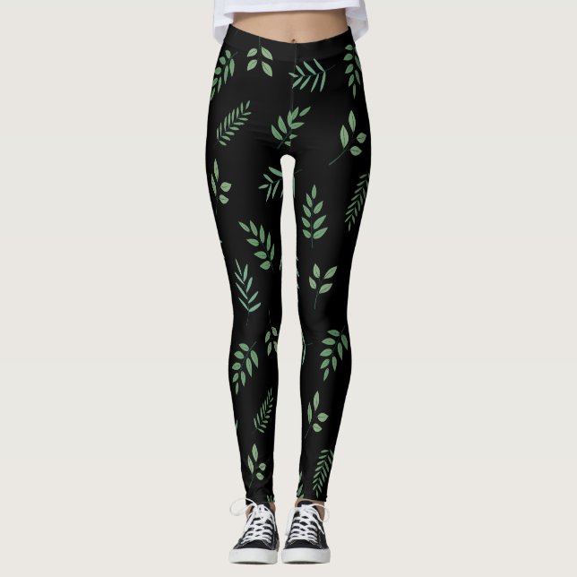 Botanical Leaf Design Leggings – Trendy & Comfy (Front)