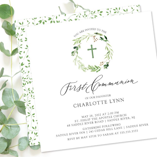Botanical Leaf First Communion Invitation (Creator Uploaded)