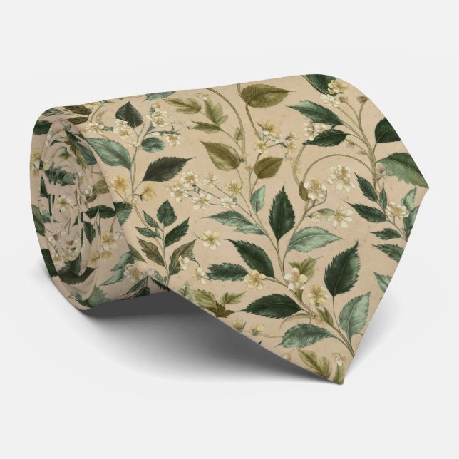 Botanical Leaf Floral Pattern Neck Tie (Rolled)