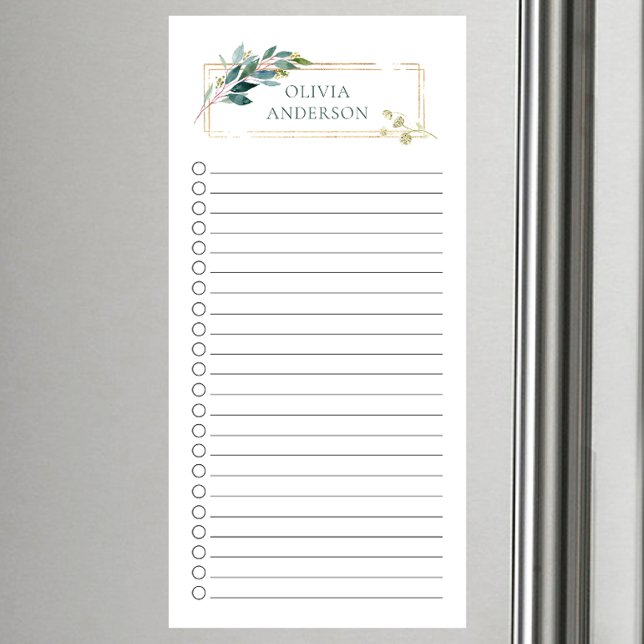 Botanical Leaf Golden Frame Personalized  Magnetic Notepad (Creator Uploaded)