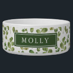 Botanical Leaf Greenery Garden  Bowl<br><div class="desc">A gorgeous botanical green leaf pattern design with your pet's name food bowl. If you pet has a longer name and you need the text to be made smaller to fit,  contact me - I'll adjust the text for you and send you back a custom order link.</div>
