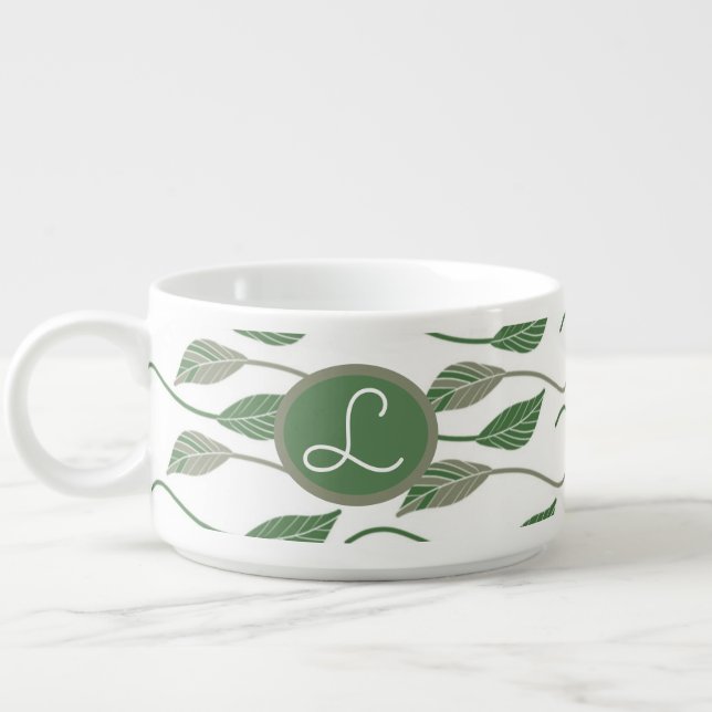 Botanical Leaf Greenery Hand Drawn Pattern Bowl (Right)