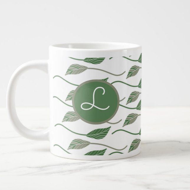 Botanical Leaf Greenery Hand Drawn Pattern     Giant Coffee Mug (Left)